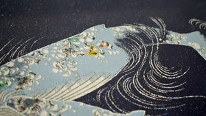 Kujira Kaiyu-zu (baleine et voyage en mer), Textile Nishijin encadré